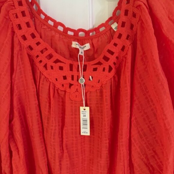 Max Studio Tops - Max Studio Crochet Trim Eyelet Round Neck Top in Lava